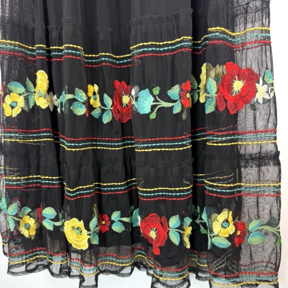 Double D Ranch Western Black Multi Linen Lace Embroidered Floral Maxi Skirt XS - Picture 3 of 7